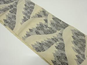 アンティーク　手織り真綿紬遠山に樹木模様織り出し名古屋帯